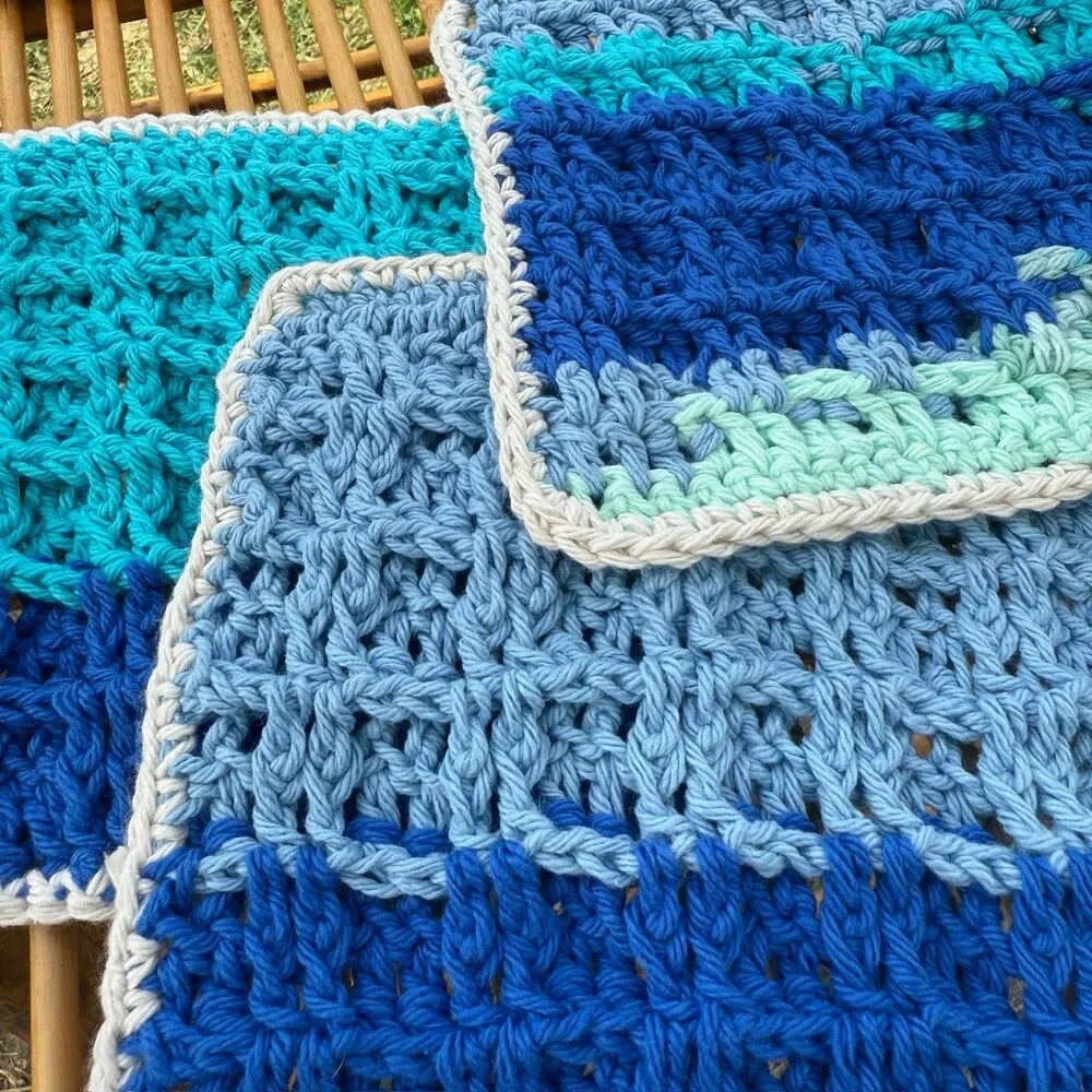 🌊 Coastal Blues Handmade Crochet Dishcloth Set 🌊